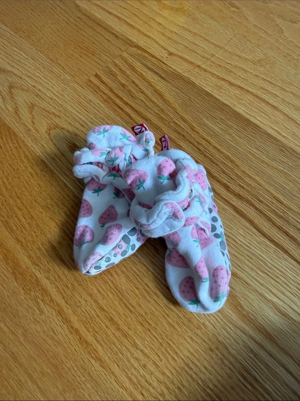 Zutano White Baby Socks with Pink Strawberry Print